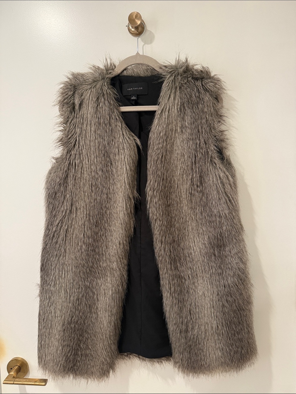 Ann Taylor Taupe-Gray Faux Fur Vest